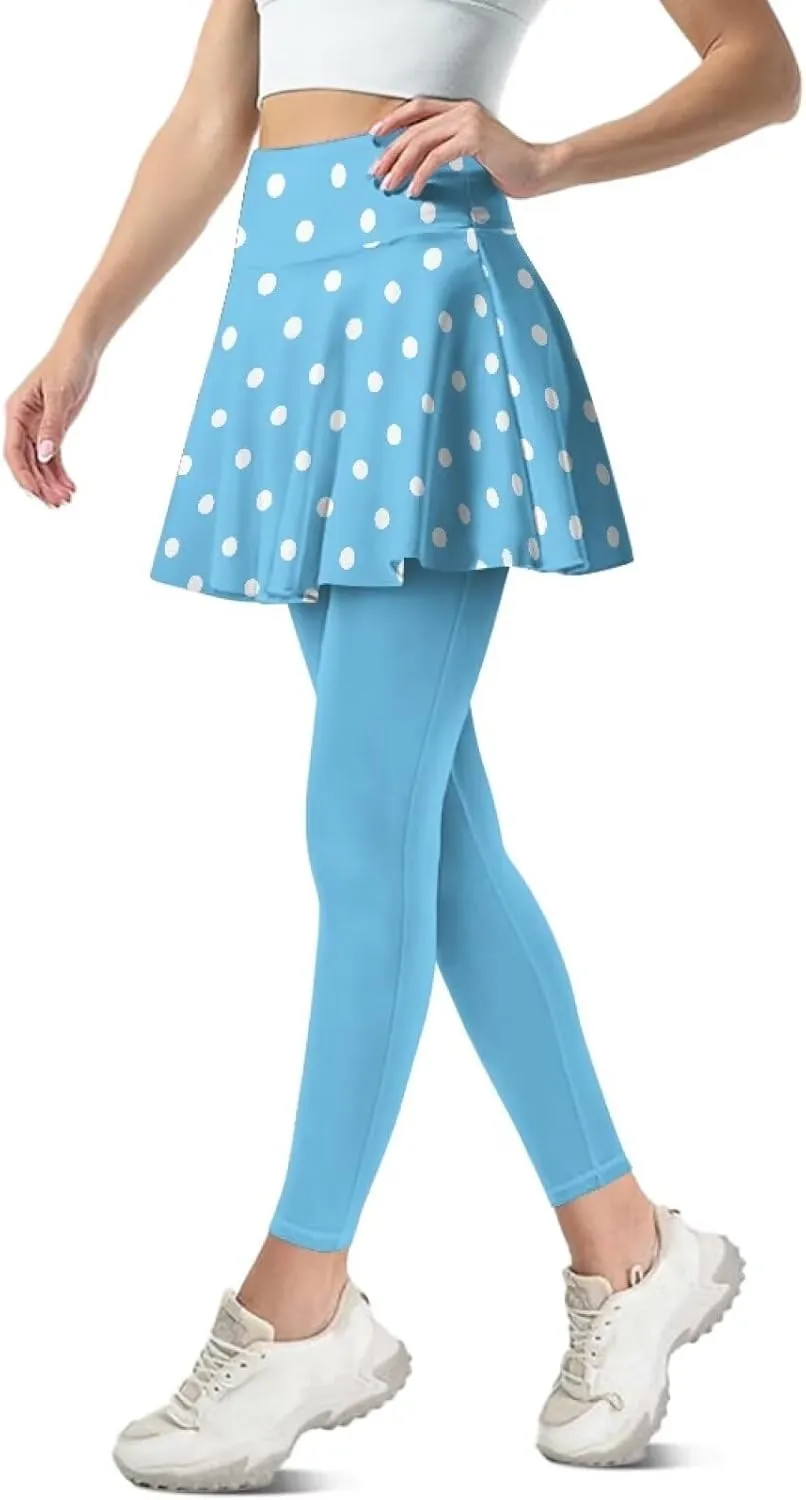 Skirted Leggings for Women Stretchy High Waist Skirted Yoga Pants Breathable Quick Dry Tennis Leggings with Skirt