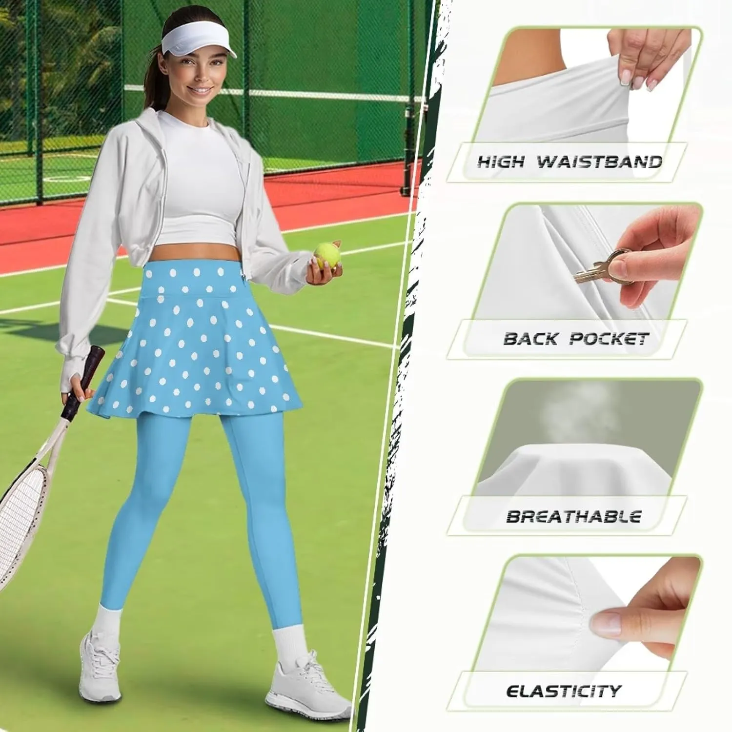Skirted Leggings for Women Stretchy High Waist Skirted Yoga Pants Breathable Quick Dry Tennis Leggings with Skirt