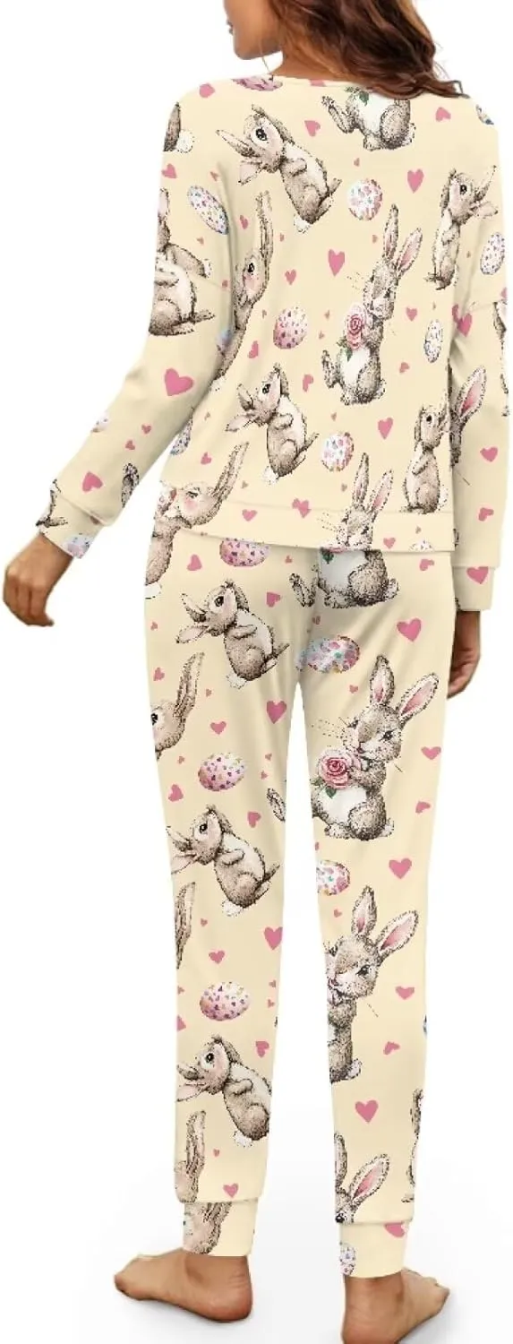 Sleepwear for Women Breathable 2 Piece Pajamas Set Long Sleeve Nightwear for Spring, Autumn, Winter