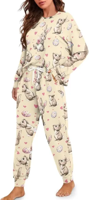 Sleepwear for Women Breathable 2 Piece Pajamas Set Long Sleeve Nightwear for Spring, Autumn, Winter
