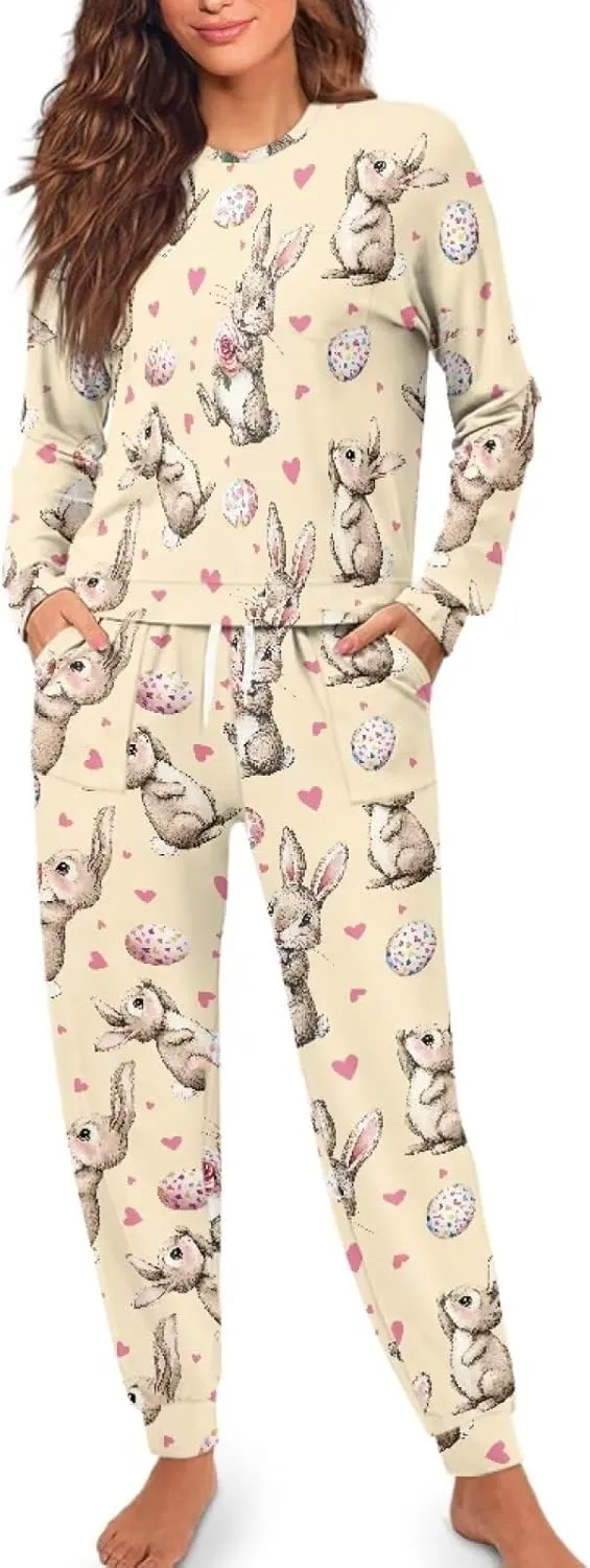 Sleepwear for Women Breathable 2 Piece Pajamas Set Long Sleeve Nightwear for Spring, Autumn, Winter