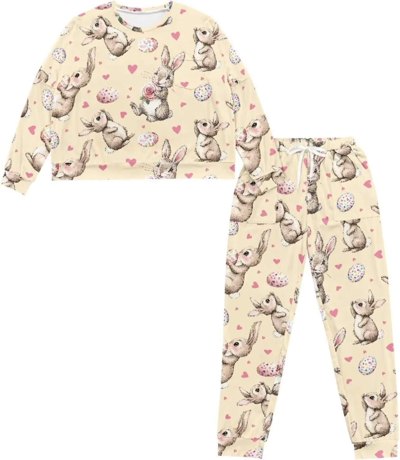 Sleepwear for Women Breathable 2 Piece Pajamas Set Long Sleeve Nightwear for Spring, Autumn, Winter
