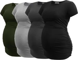 Smallshow Women's 4 Pack Maternity Shirts Short Sleeve Pregnancy Tops Clothes