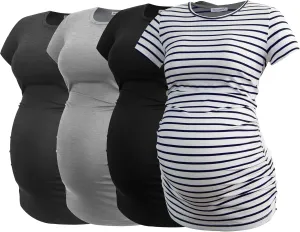 Smallshow Women's 4 Pack Maternity Shirts Short Sleeve Pregnancy Tops Clothes