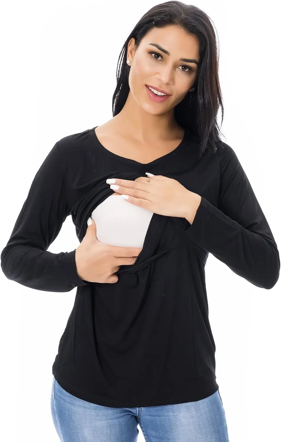 Smallshow Women's Nursing Tops Long Sleeve Shirts for Breastfeeding 3-Pack