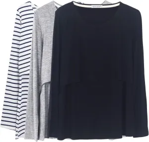 Smallshow Women's Nursing Tops Long Sleeve Shirts for Breastfeeding 3-Pack