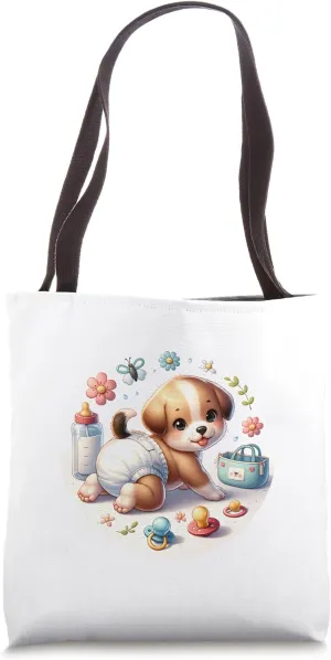 Snuggle The Moment Cute Baby Diaper Puppy Cuddle Dog Tote Bag