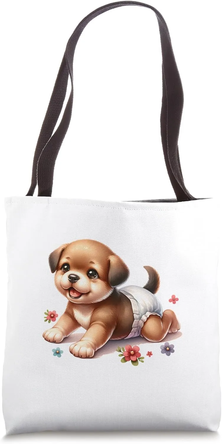 Snuggle The Moment Cute Baby Diaper Puppy Cuddle Dog Tote Bag