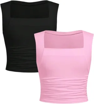 SOLY HUX Girl's Tank Tops Cute Ruched Crop Top Shirts Camisole 2 Piece Trendy Summer Clothes for Teen Girls