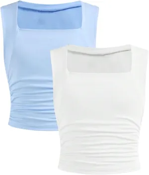 SOLY HUX Girl's Tank Tops Cute Ruched Crop Top Shirts Camisole 2 Piece Trendy Summer Clothes for Teen Girls