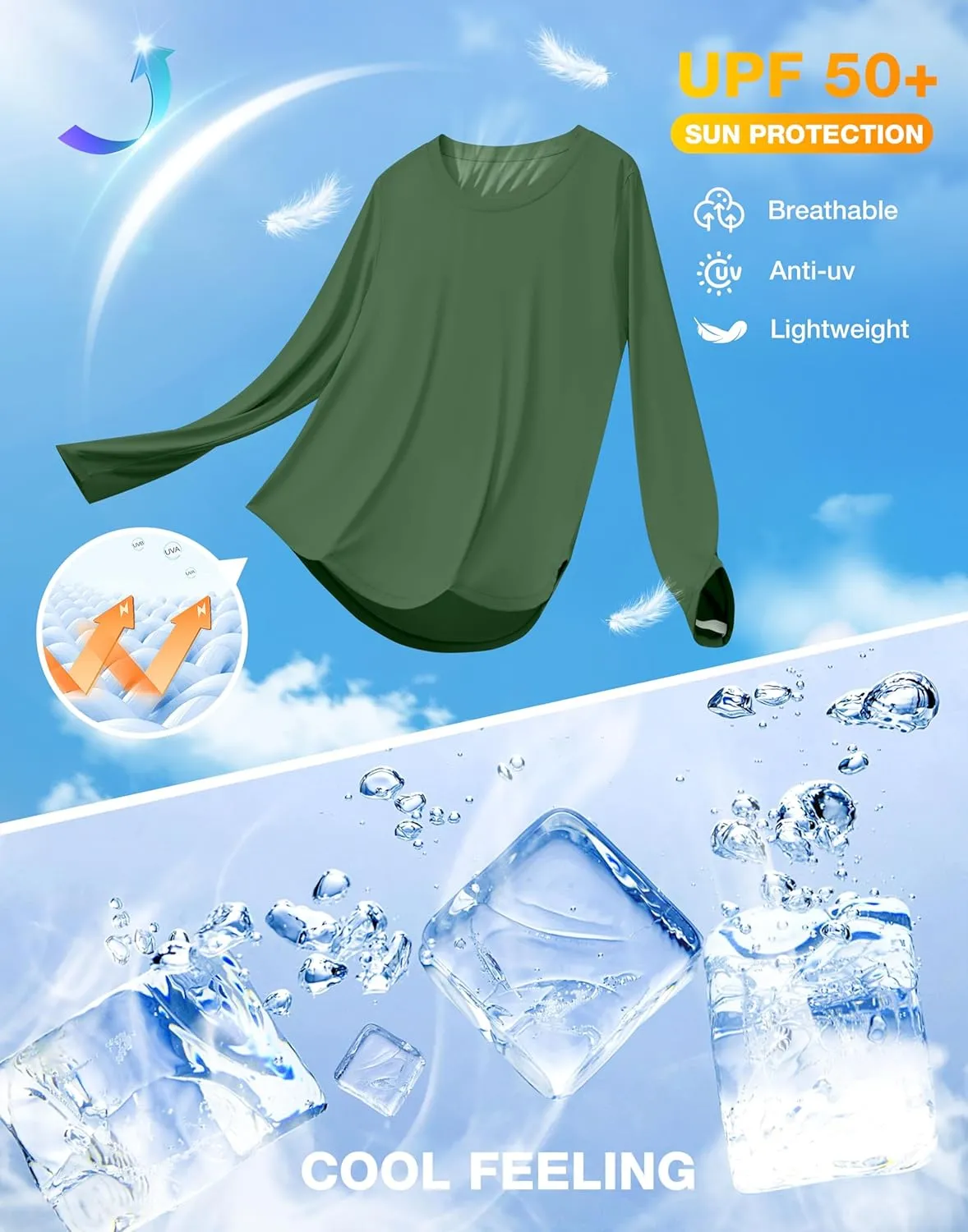 Soothfeel Women's UPF 50  Sun Shirts Long Sleeve SPF UV Protection Rash Guard Lightweight Quick Dry Hiking Workout Tops
