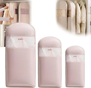 Space Saving Hanging Garment Bag with Self Compression Zipper, Dust Cover Clothes Bags for Down Coat, Space Saver Closet Organizer, Heavy Duty Garment Bags for Storage (pink,X-Large)