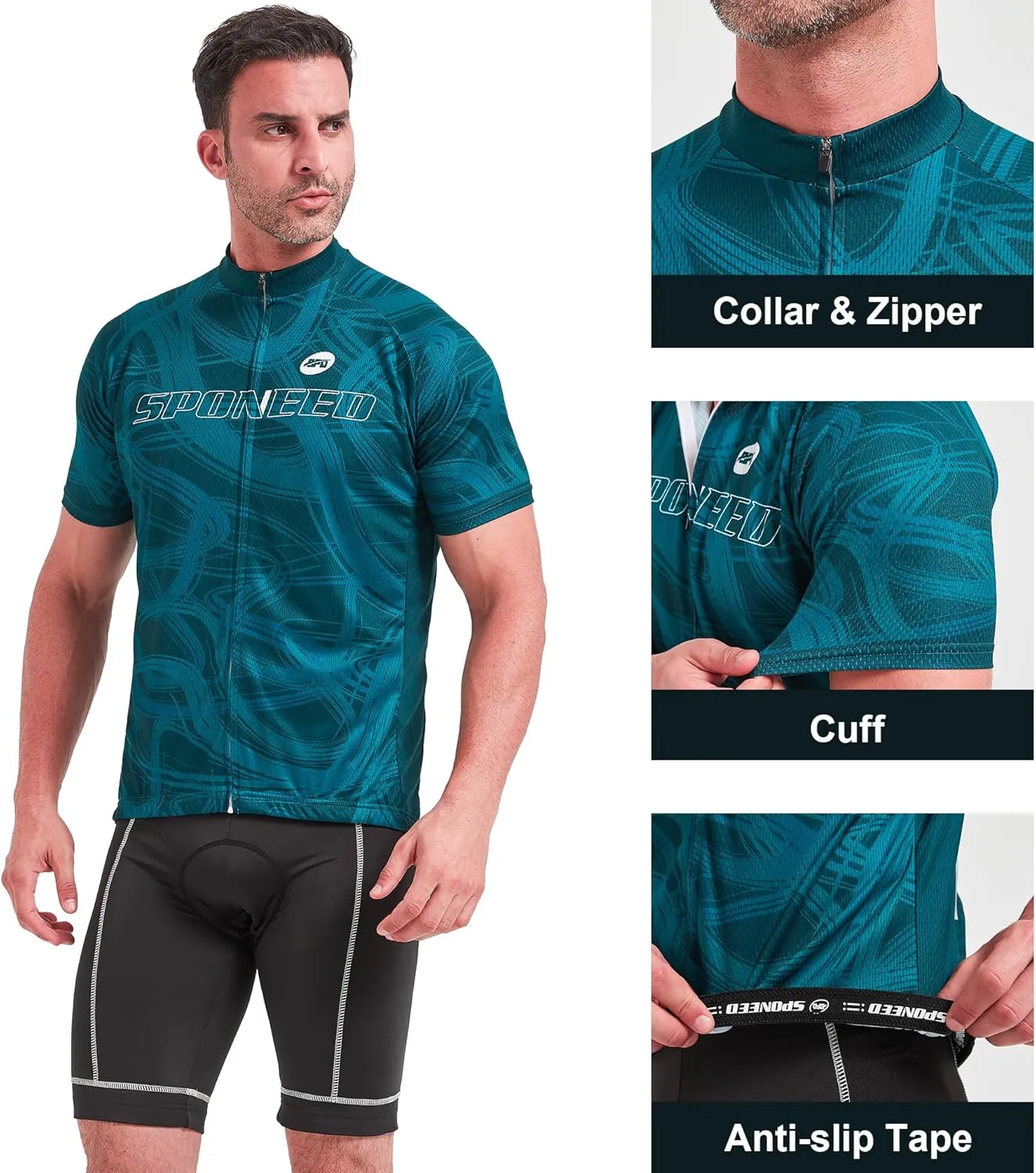 sponeed Men's Cycling Jerseys Tops Biking Shirts Short Sleeve Bike Clothing Full Zipper Bicycle Jacket with Pockets