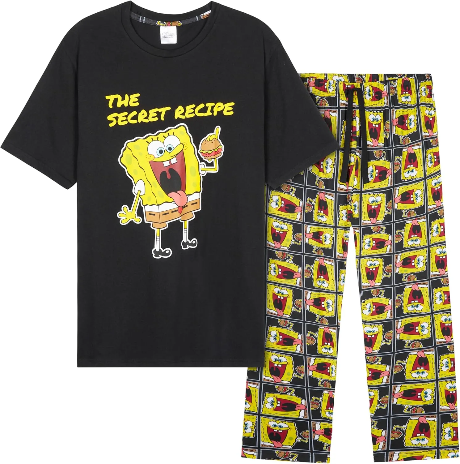 SpongeBob SquarePants Pajamas for Men & Teenagers PJs Set Comfy Lounge Set Sleepwear Loungewear Soft Breathable Nightwear Funny Gifts for Men (Black/Yellow, M)