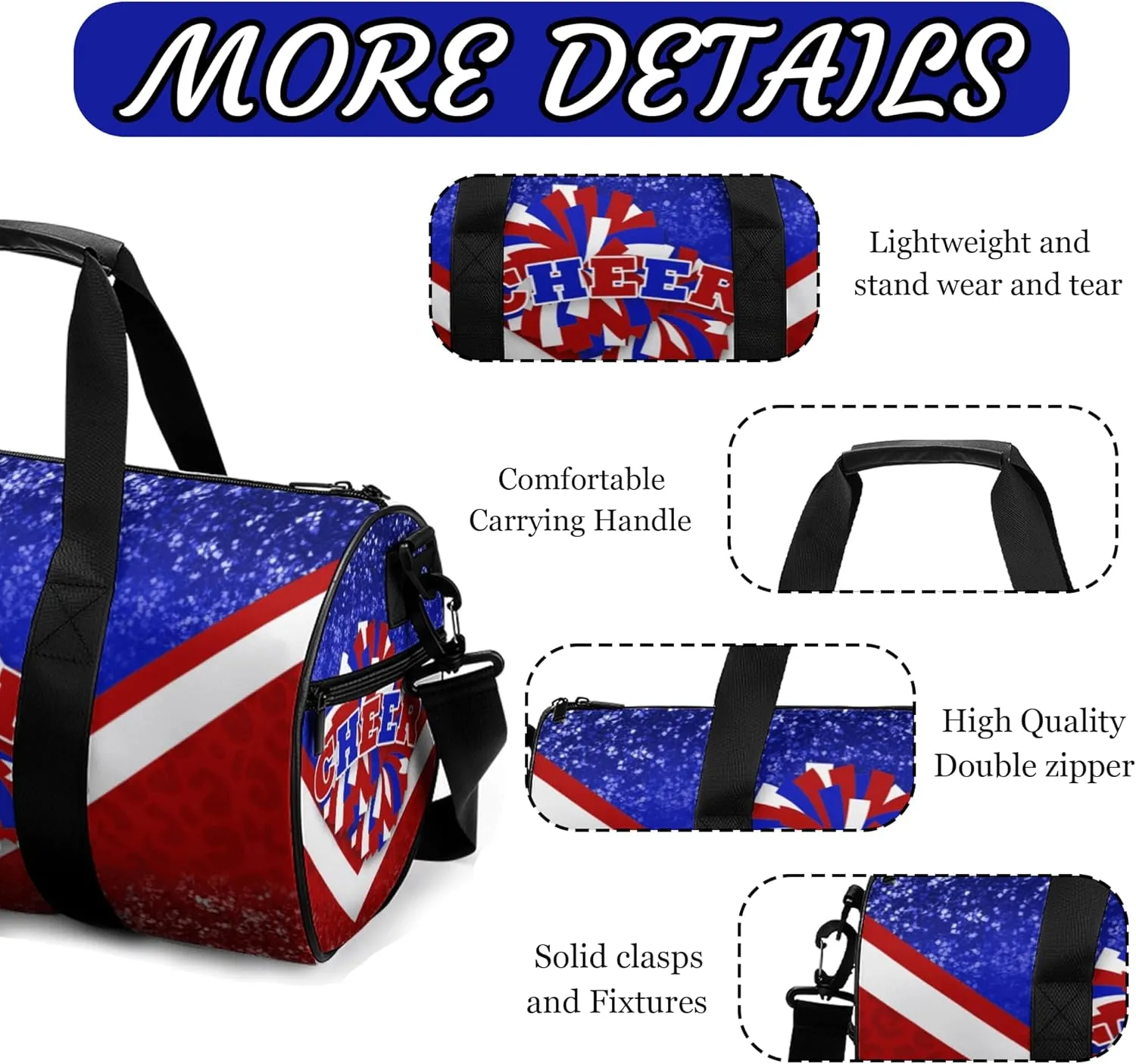 Sports Duffel for Cheerleaders, Cheer Bag for Women, Travel Duffle Bag, Weekender Bag, Cheerleading Gym Bag (Blue&Red)