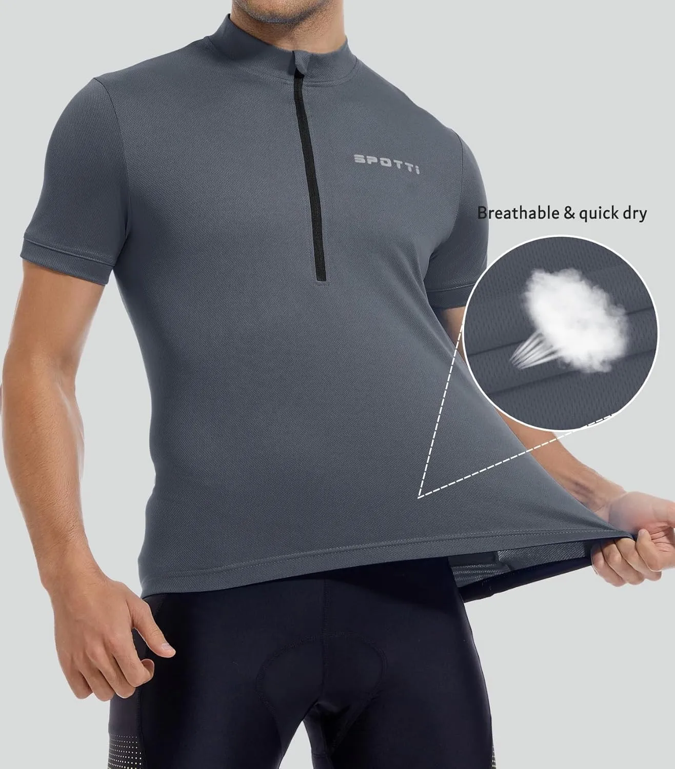 Spotti Men's Cycling Bike Jersey Short Sleeve with 3 Rear Pockets- Moisture Wicking, Breathable, Quick Dry Biking Shirt