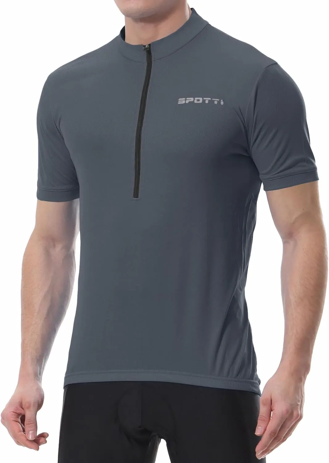 Spotti Men's Cycling Bike Jersey Short Sleeve with 3 Rear Pockets- Moisture Wicking, Breathable, Quick Dry Biking Shirt