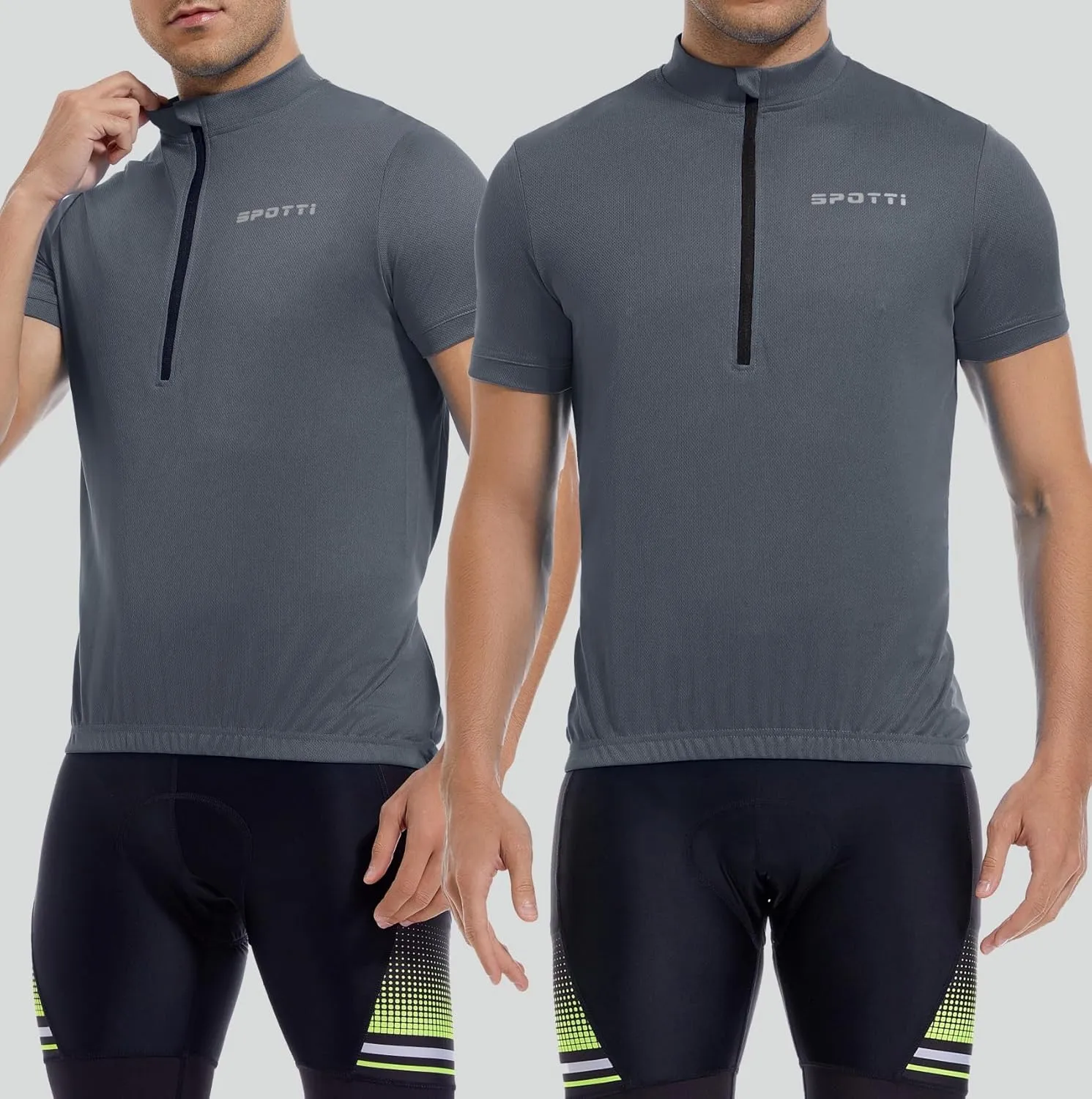 Spotti Men's Cycling Bike Jersey Short Sleeve with 3 Rear Pockets- Moisture Wicking, Breathable, Quick Dry Biking Shirt