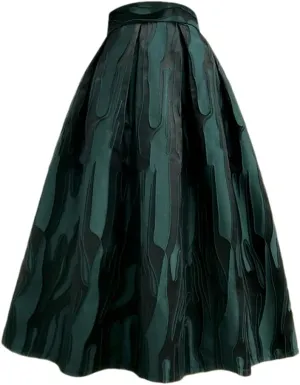 Spring Fall Vintage Korean Women Geometric Floral Print High Waist Long White Pleated Midi Skirt