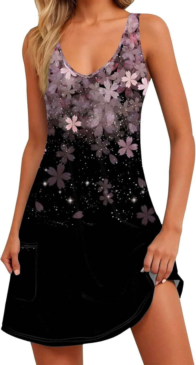 Spring Summer Dresses for Women 2025 Vacation Sleeveless Short Sundress Flowy Casual Tank Dress Trendy Beach Cover ups