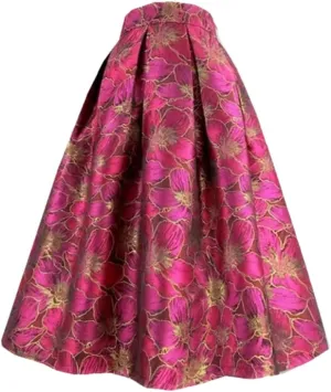 Spring Summer Vintage Elegant Plum Blossom Embroidery Aesthetic High Waist Midi Pleated Skirt