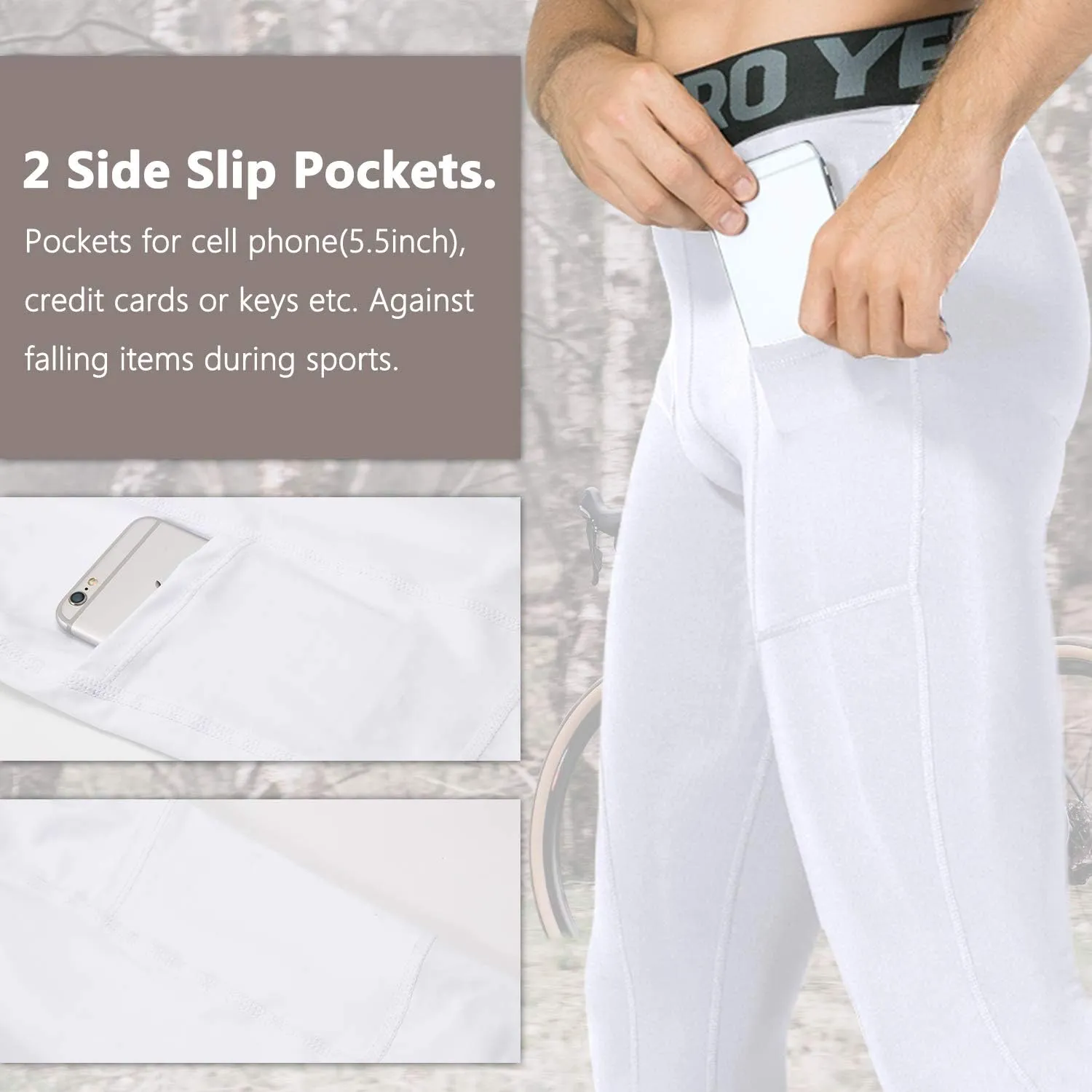 SPVISE 3 Pack Men's Compression Pants Leggings Running Tights with Pockets Cool Dry Workout Base Layer Athletic Gym Pants