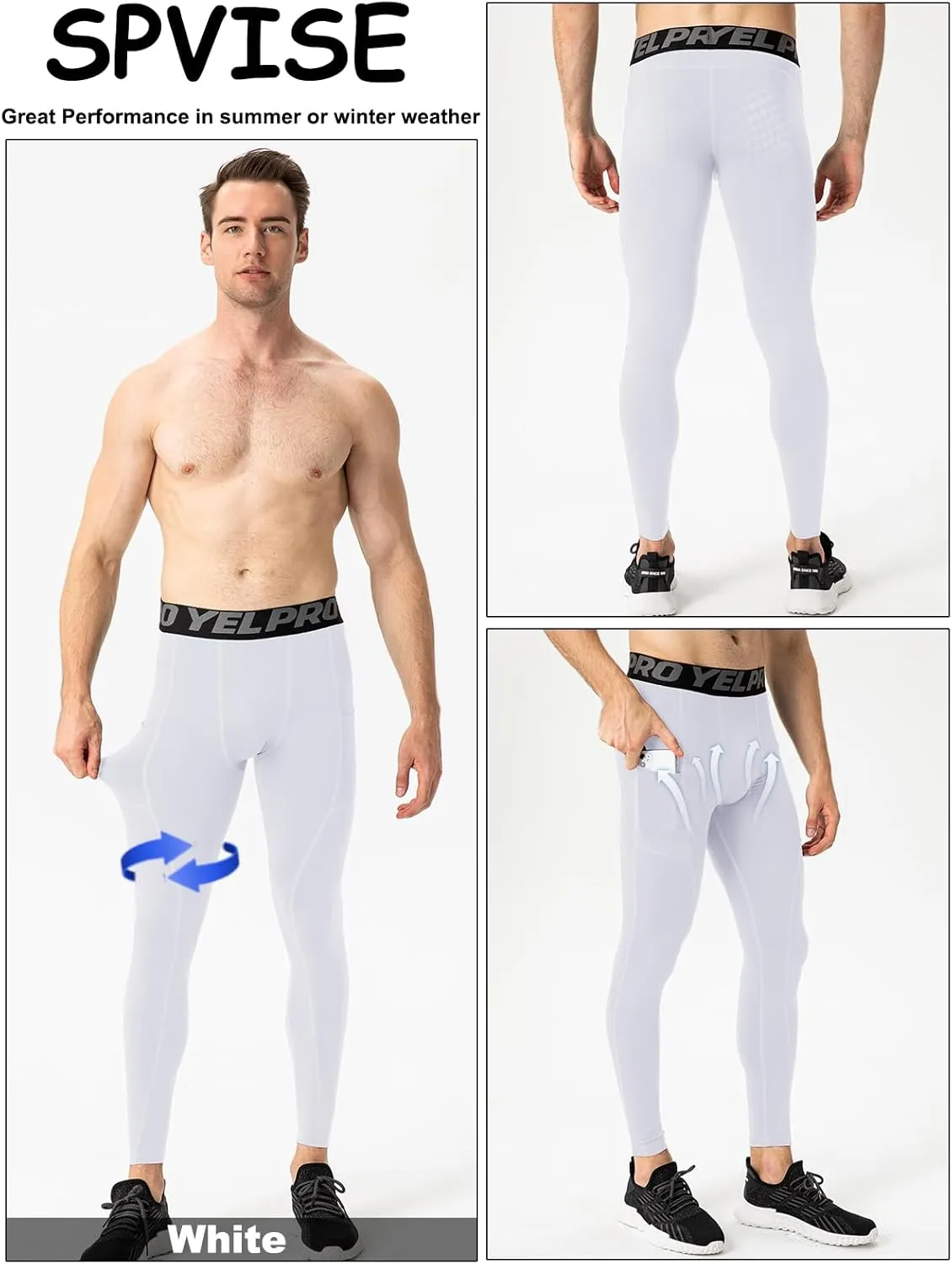 SPVISE 3 Pack Men's Compression Pants Leggings Running Tights with Pockets Cool Dry Workout Base Layer Athletic Gym Pants