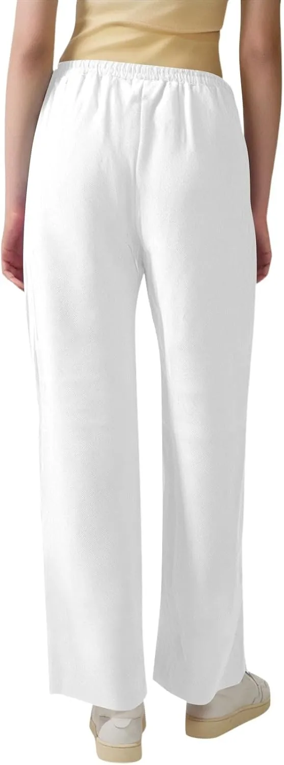 Straight Leg Linen Pants Women Summer High Waist Loose Casual Pants Comfy Lightweight Breathable Vacation Travel Pants