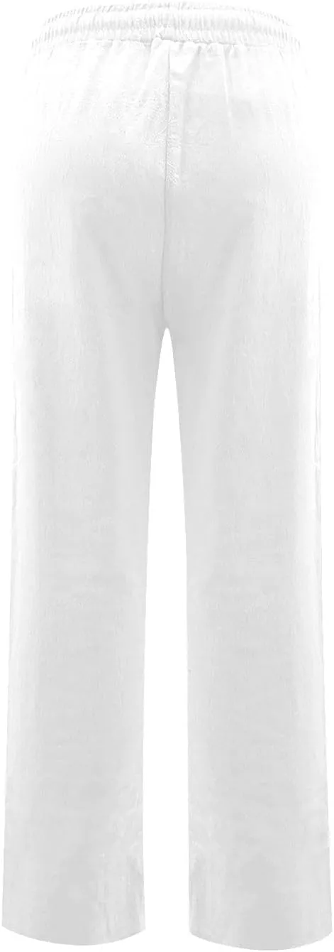 Straight Leg Linen Pants Women Summer High Waist Loose Casual Pants Comfy Lightweight Breathable Vacation Travel Pants