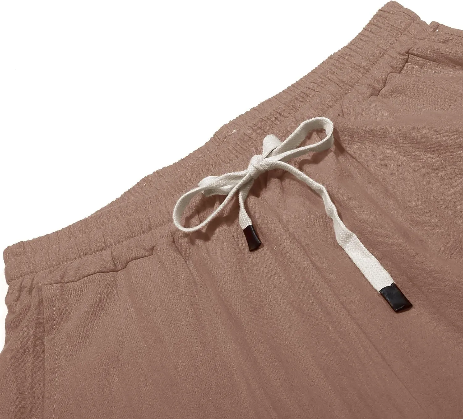 Striped Linen Pants Women Casual Summer Elastic Waist Trendy Slacks Straight Leg Lightweight Trousers with Pockets