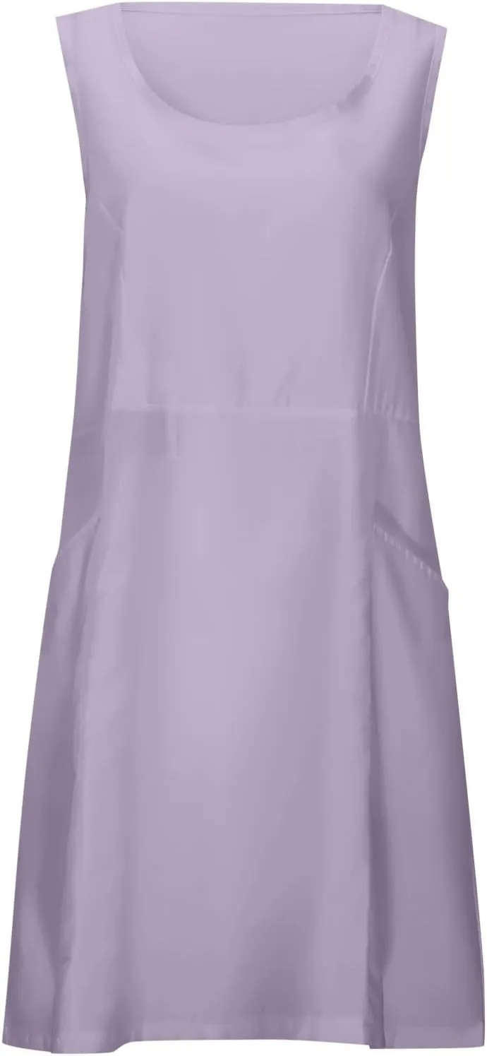 Summer Crinkle Linen Sundress for Women Sleeveless Tank Dress Breathable Beach Wedding Guest & Vacation Dress
