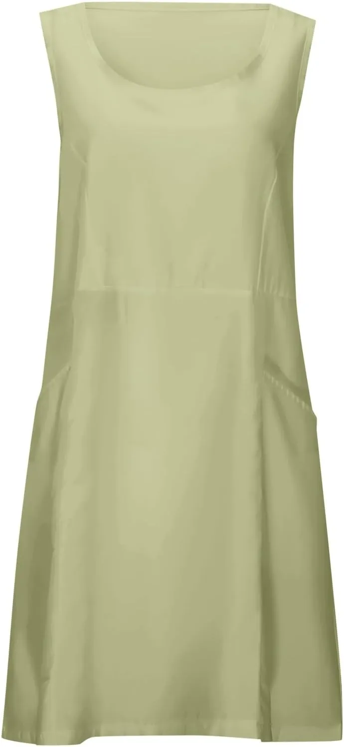 Summer Crinkle Linen Sundress for Women Sleeveless Tank Dress Breathable Beach Wedding Guest & Vacation Dress