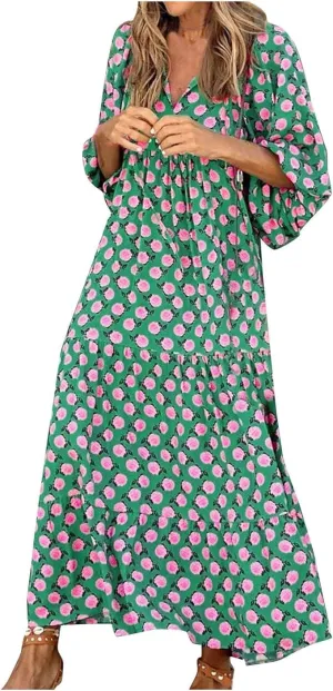 Summer Dresses for Women 2024 Casual Beach Flowy Maxi Dress Hawaiian Sun Dresses Ladies Club Party Dress