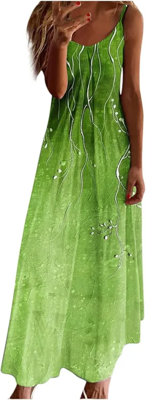 Summer Dresses for Women 2025 Vacation Floral Slip Dress Spaghetti Strap Boho Print V Neck Beach Vacation Sundresses