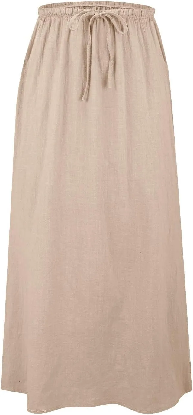 Summer Skirts for Women 2025 Casual Linen Maxi Skirts A Line Dresses Drawstring Waist Boho Long Flowy Skirt