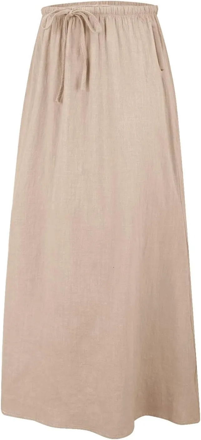 Summer Skirts for Women 2025 Casual Linen Maxi Skirts A Line Dresses Drawstring Waist Boho Long Flowy Skirt