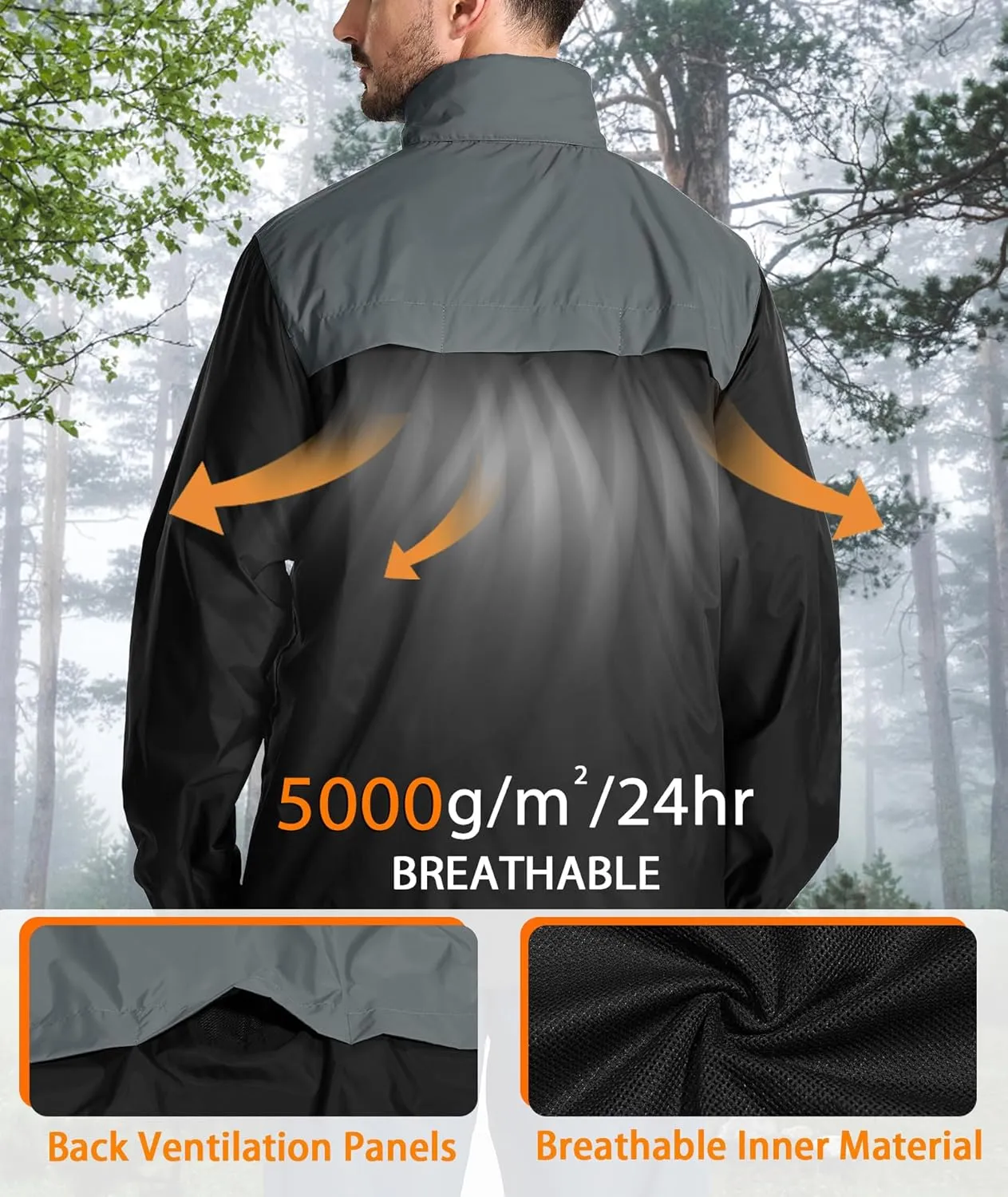 SWISSWELL Mens Rain Jacket Waterproof Windbreaker Hidden Hooded Lightweight Breathable Rain Coat for Golf Hiking Cycling