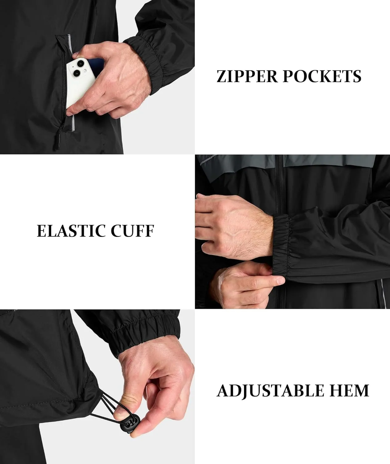 SWISSWELL Mens Rain Jacket Waterproof Windbreaker Hidden Hooded Lightweight Breathable Rain Coat for Golf Hiking Cycling
