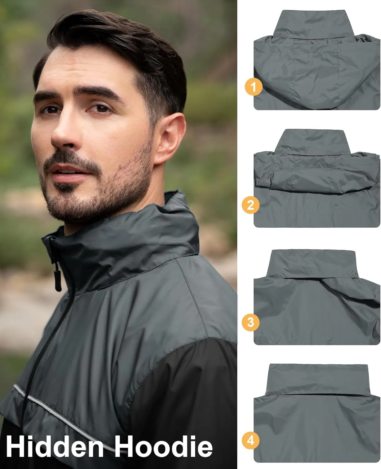 SWISSWELL Mens Rain Jacket Waterproof Windbreaker Hidden Hooded Lightweight Breathable Rain Coat for Golf Hiking Cycling