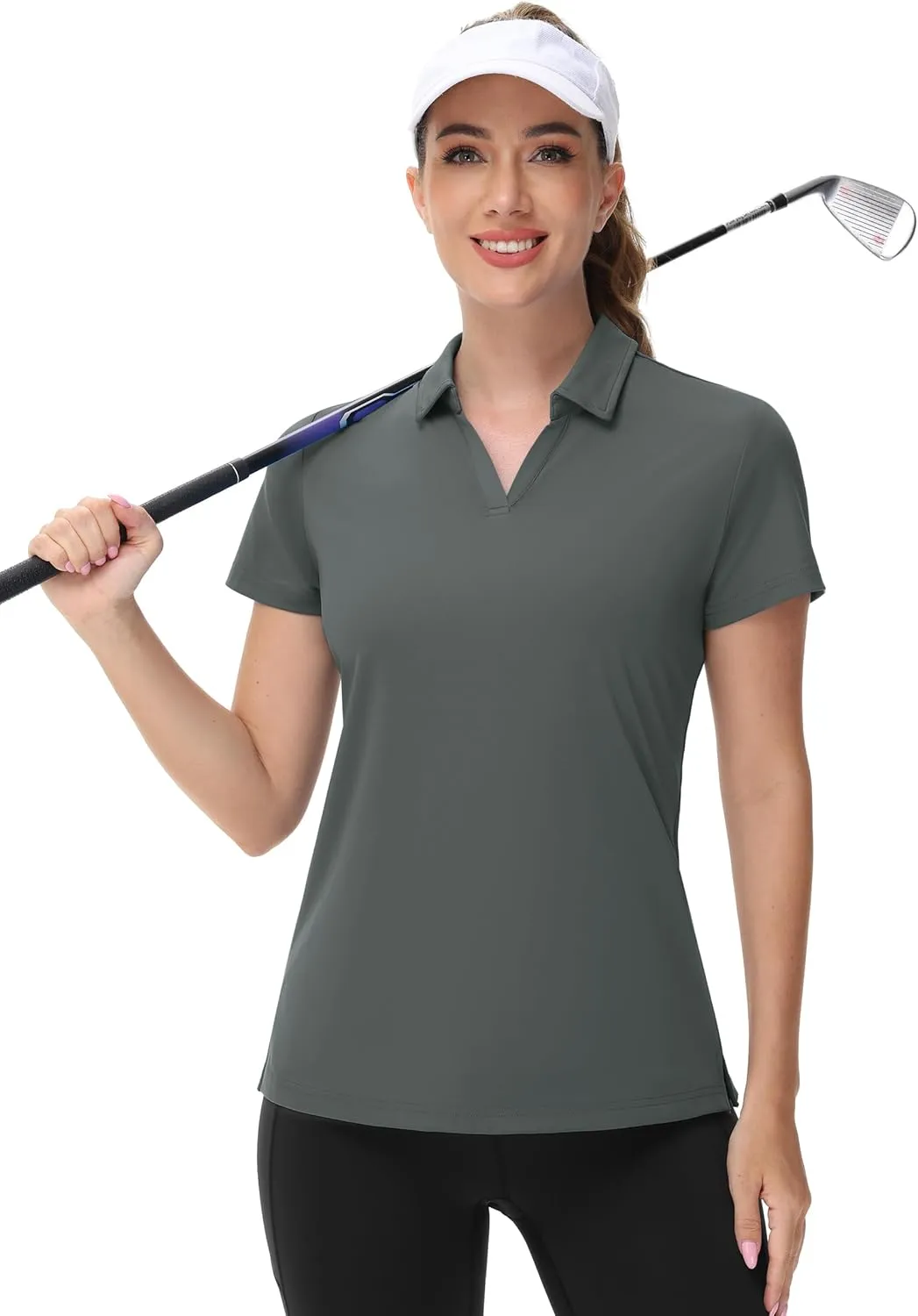 TACVASEN Women's V-Neck Polo Shirts UPF 50  Short Sleeve Sun Protection Quick Dry Golf Polos Collared Shirt