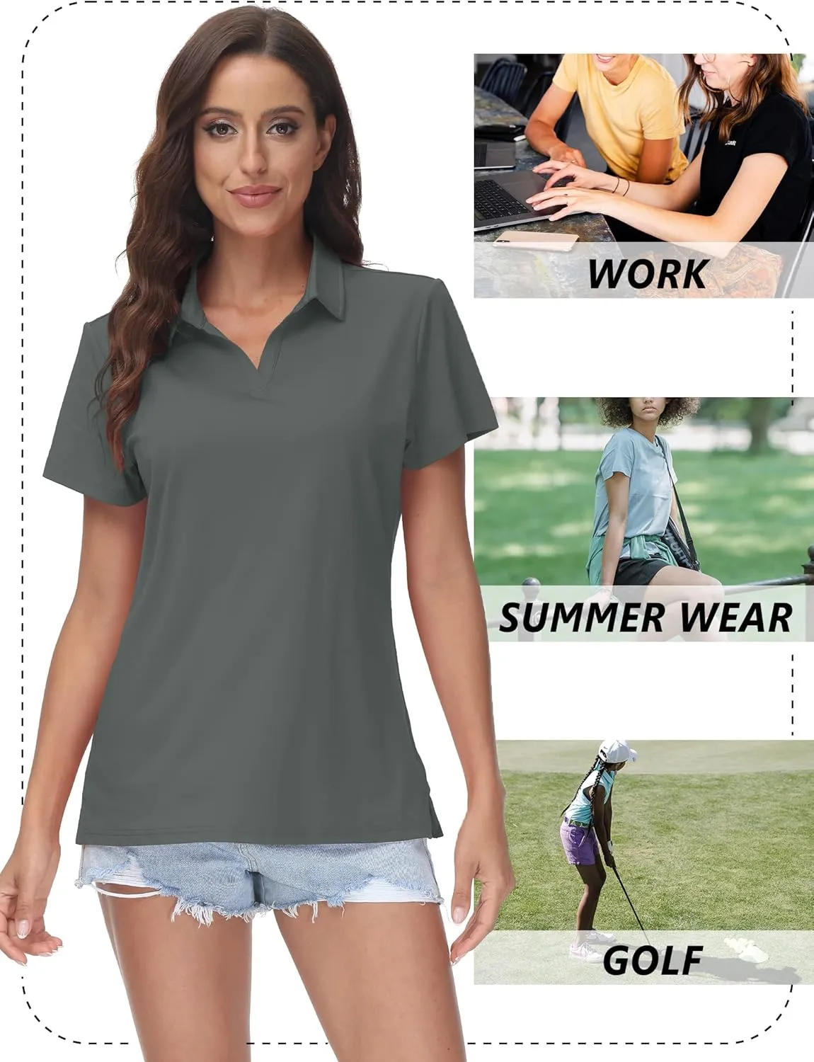 TACVASEN Women's V-Neck Polo Shirts UPF 50  Short Sleeve Sun Protection Quick Dry Golf Polos Collared Shirt
