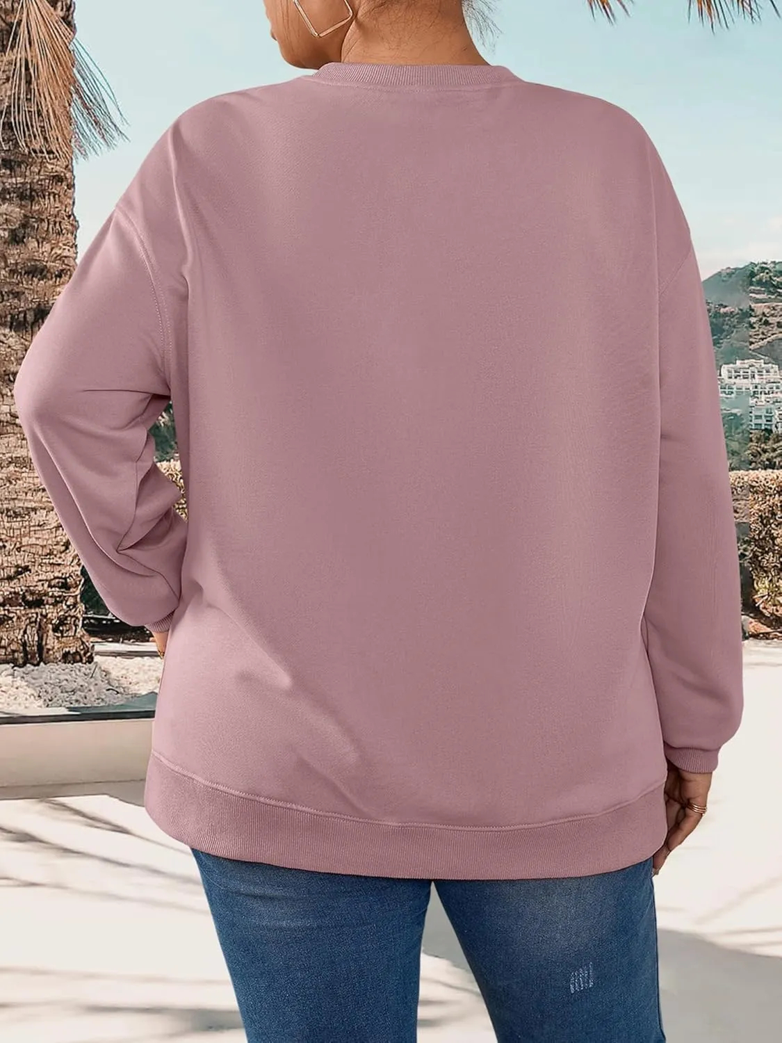 TAKEYAL Plus Size Sweatshirt for Women Oversized Casual Crew Neck Drop Shoulder Pullover Teen Girls Clothes