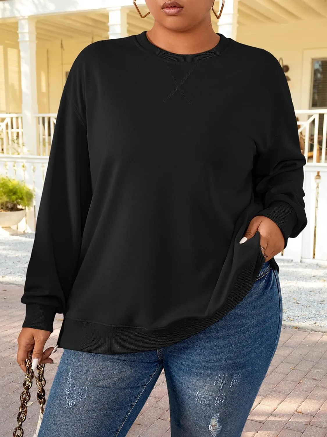 TAKEYAL Plus Size Sweatshirt for Women Oversized Casual Crew Neck Drop Shoulder Pullover Teen Girls Clothes