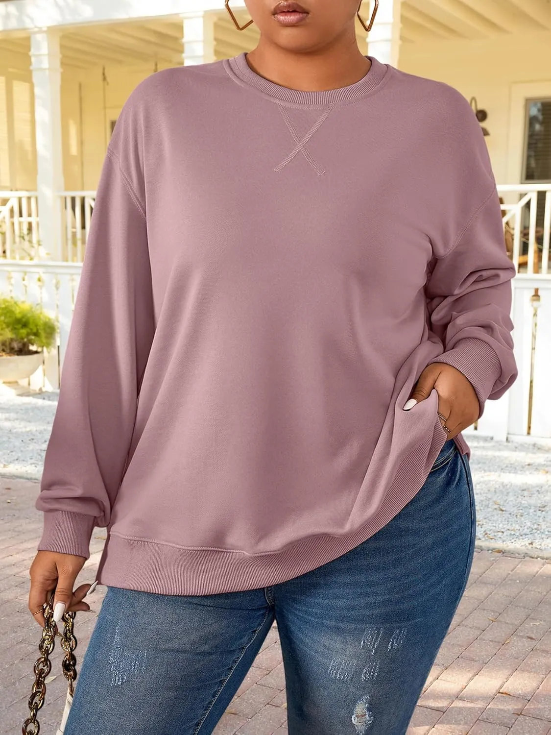 TAKEYAL Plus Size Sweatshirt for Women Oversized Casual Crew Neck Drop Shoulder Pullover Teen Girls Clothes