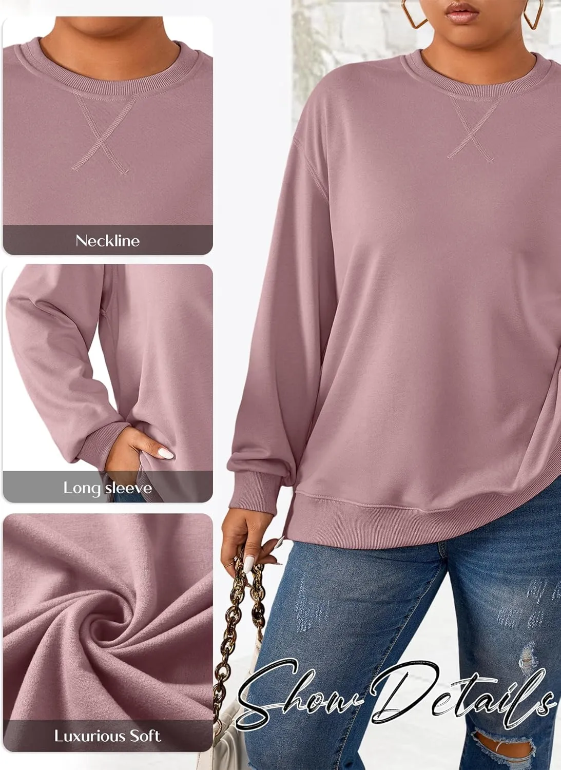 TAKEYAL Plus Size Sweatshirt for Women Oversized Casual Crew Neck Drop Shoulder Pullover Teen Girls Clothes