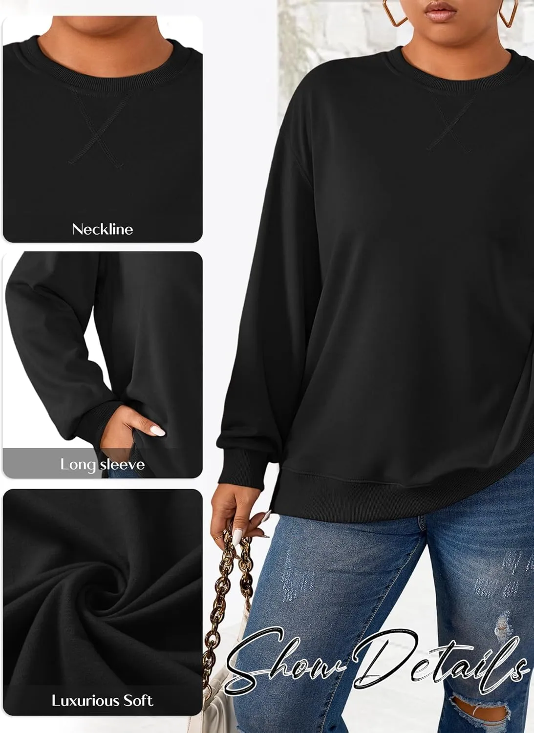 TAKEYAL Plus Size Sweatshirt for Women Oversized Casual Crew Neck Drop Shoulder Pullover Teen Girls Clothes