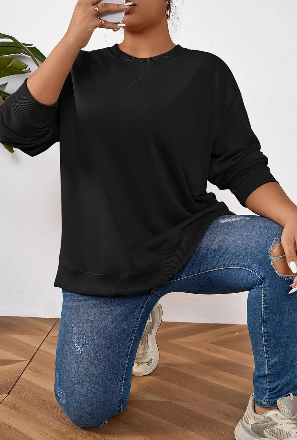 TAKEYAL Plus Size Sweatshirt for Women Oversized Casual Crew Neck Drop Shoulder Pullover Teen Girls Clothes