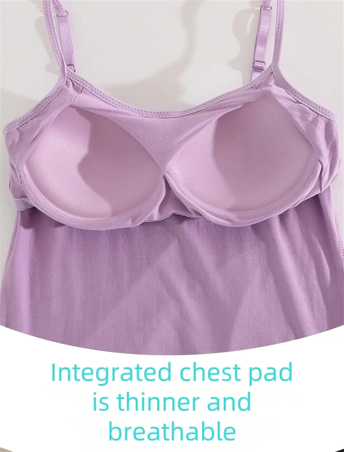 Tank Top with Built in Bra for Women, Adjustable Spaghetti Strap Cami Undershirts Basic Breathable Tank Top