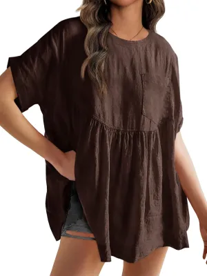 Tankaneo Womens Summer Babydoll Tops Casual Loose Fit Peplum Oversized Tunic Shirts