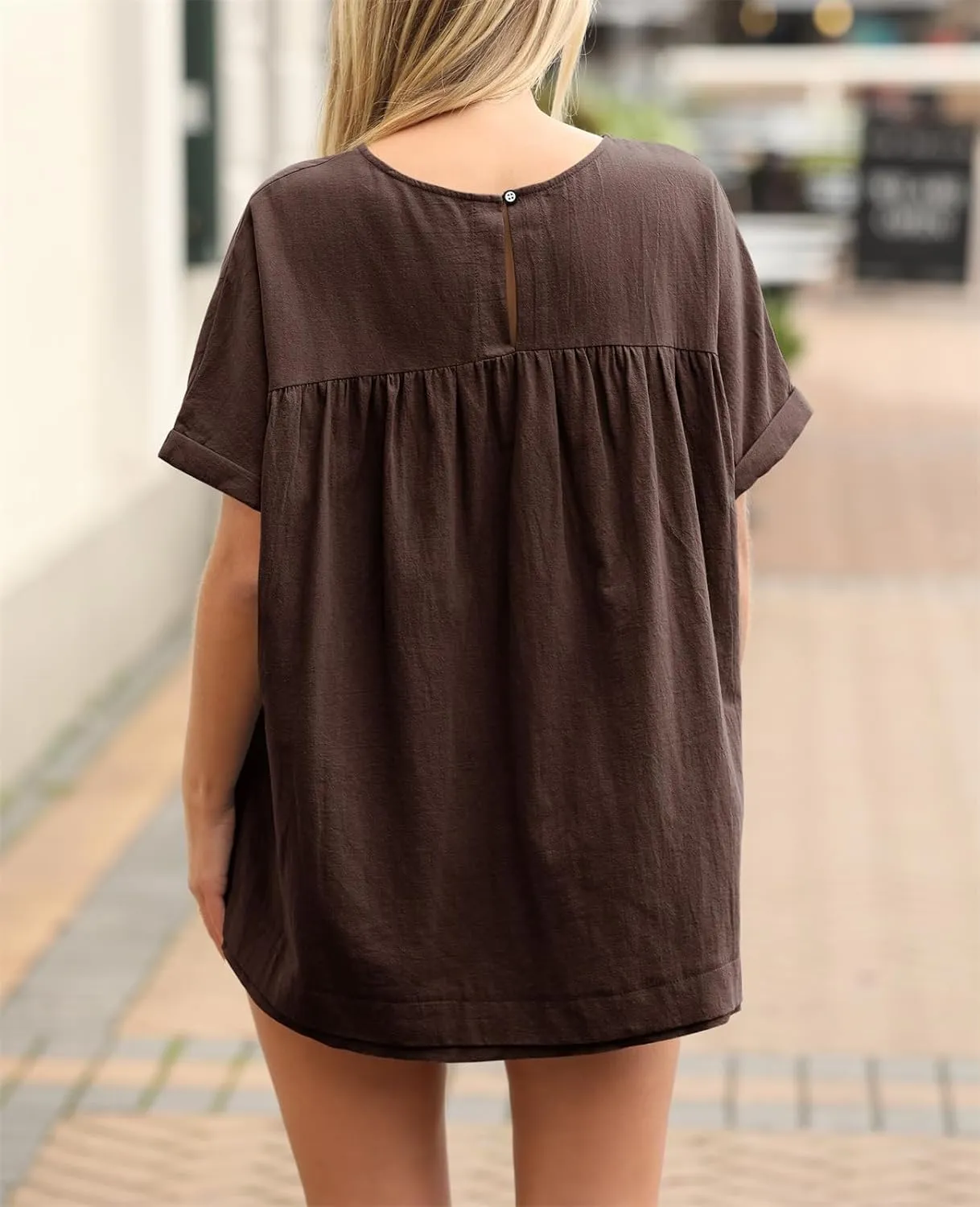 Tankaneo Womens Summer Babydoll Tops Casual Loose Fit Peplum Oversized Tunic Shirts